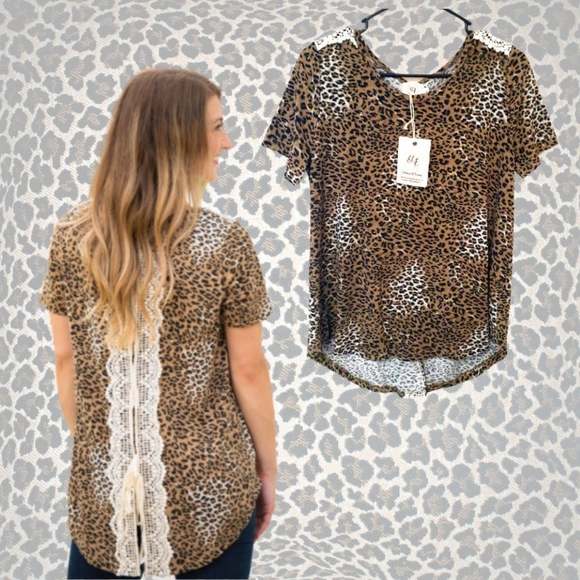 Grace + Emma Tops - Leopard Print Lace Back Top Scoop Neck NTW Size Small